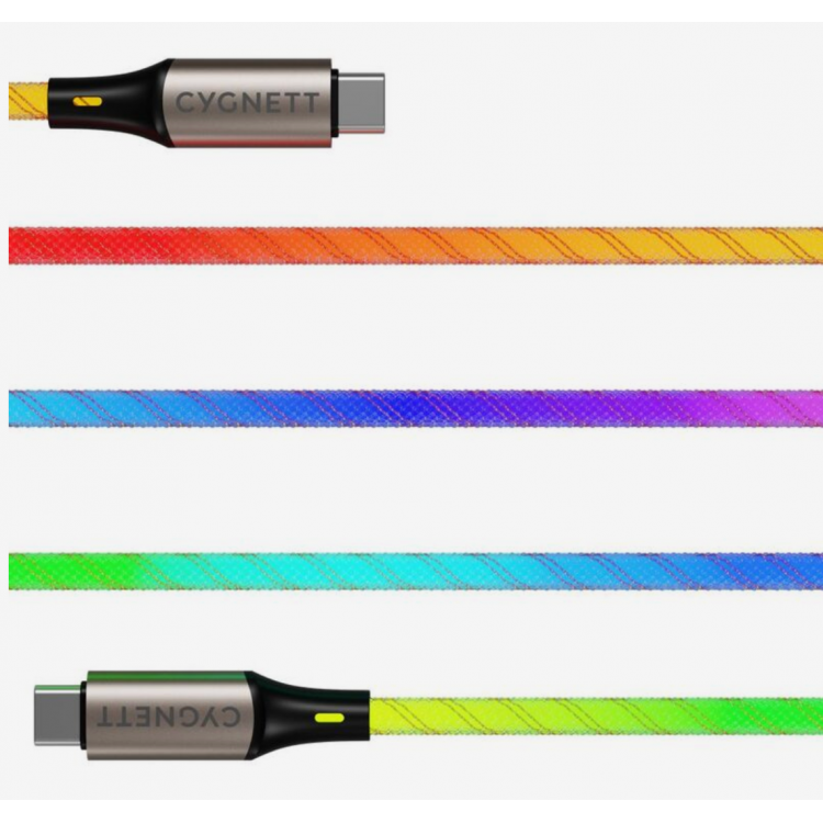 Cygnett Essentials καλώδιο USB-C σε USB-C Light Up Cable, 1.2Μ - MULTICOLOR - CY-CY5211PCTYC 